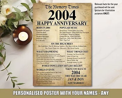 2004 20th Personalised Anniversary Present Gift Poster Print 20 Year Wedding 045 • £5.95