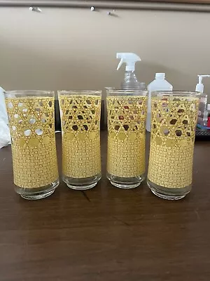 Vintage 70’s Libbey Rattan Cane Highball Glasses Set Of 4 • $30