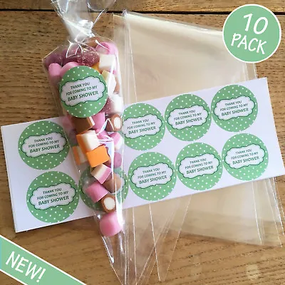 Baby Shower Sweet Bags & Stickers - 10 Pack - Party Game Prize Favour - Green • £5.49