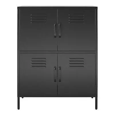 RealRooms Shadwick 4 Door Metal Locker Style Accent Storage Cabinet Black • $224.99