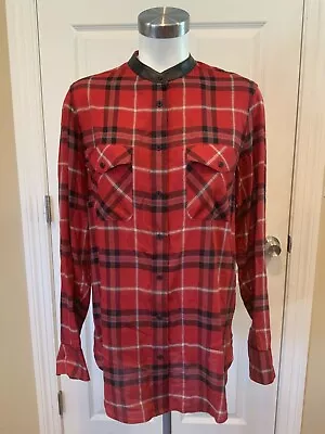 Vince Red Plaid Button-Up Shirt W/ Lamb Leather Trim Collar Sleeves Size 12 (US) • $60.75