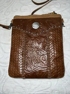 Montana West Crossbody Mini Phone Bag Credit Card Zip Tooled Genuine Leather • $15