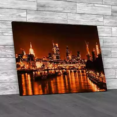 London Skyline By Night Orange Canvas Print Large Picture Wall Art • £18.95