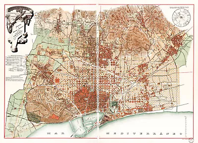 Barcelona Spain Map 1891 Historical Vintage Town-map City-map Wall Poster Print • $13.95