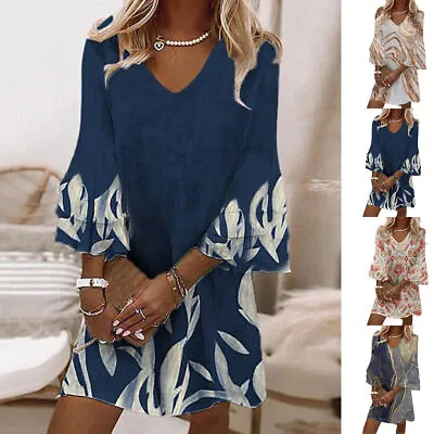 $22.66 • Buy Women Casual V Neck Mini Dresses Long Sleeve Short Dress Party Evening Sundress