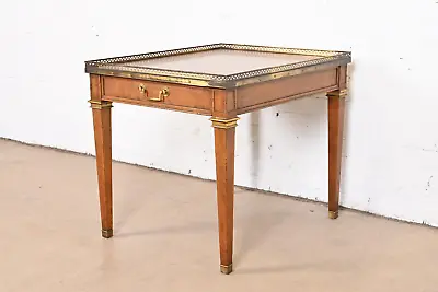 Baker Furniture French Regency Louis XVI Walnut Burl Wood And Brass Tea Table • $1295