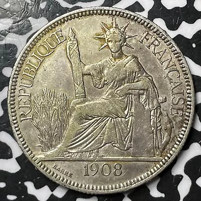 1908-A French Indo-China 1 Piastre Lot#JM6872 Large Silver Coin! • $80