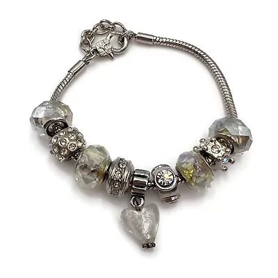 Vintage Silver Tone AB Glass Rhinestone Slide Charm Fashion Bracelet • $17.99