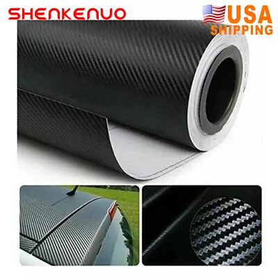 $11.99 • Buy Car Accessories CARBON FIBER Self Adhesive Vinyl Sticker Wrap Hood Roof 5D BLACK