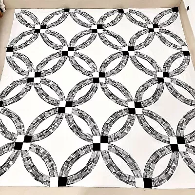 Handmade Double Wedding Ring Cotton Sewing Patchwork Queen Size Quilt Top/topper • $34.99