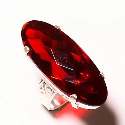 925 Sterling Silver Garnet Gemstone Handmade Statement Woman Ring All Size R319 • $11.73