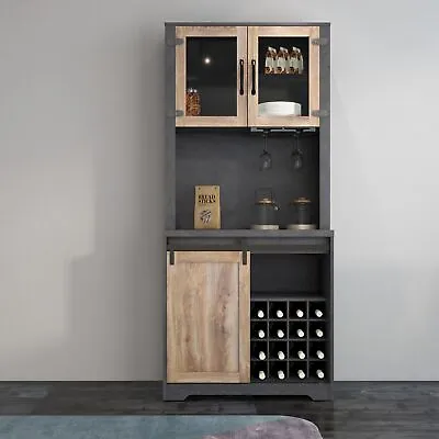 Farmhouse Barn Door Bar Cabinet Particle Board Storage Cabinet For Living Room • $254.32