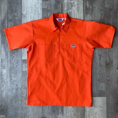 BEN DAVIS Men’s Rare Vintage 80’s Half Zip Bright Orange Work Shirt Size M USA • $49.99