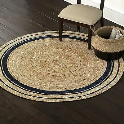 Round Rug Jute 100% Natural Jute Style Rug Reversible Carpet Braided Modern Look • $170.99