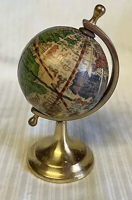 Vintage Italian Mini Olde World Desk Globe W/ Brass Stand Italy MCM 4 3/4”. • $24