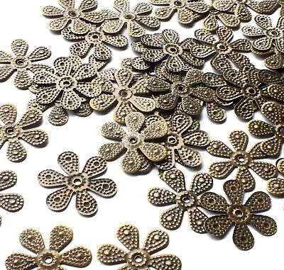 50 X Metal Flower Shape Embellishments Wrap Charms Decorations Bronze Tone 18mm • £2.37