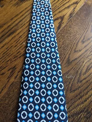  Vera Bradley Geometric White Blue Grey 100% Silk Necktie Tie • $12