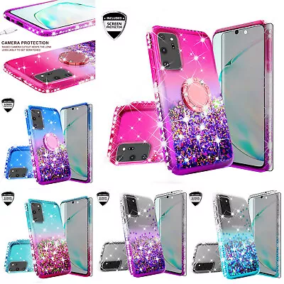 For Motorola Phone Models Case Liquid Glitter Bling+Tempered Glass Protector • $9.98