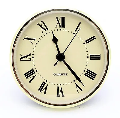 3 1/2  Quartz Clock Insert Fit Up Movement 90 Mm Cream Roman Dial GIR3.5 • $15.65