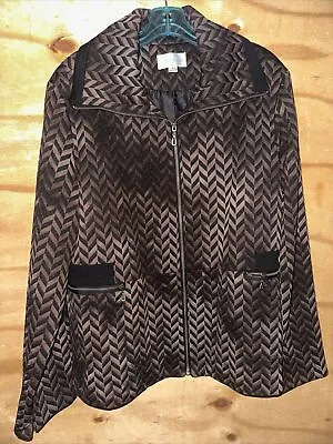 Erin London Brown Black Chevron Zip Up Jacket XL • $24.99