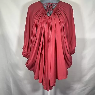 Easel Women’s Boho Hippie Orange Kimono Top Peasant Short Beachy Sz L Oversized • $25