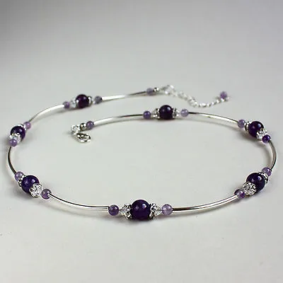 Purple Amethyst Crystal Silver Vintage Collar Choker Wedding Bridal Necklace • £14.99