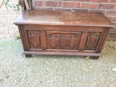 Vintage Wooden Storage Box With Lid - Chest Trunk Blanket/Tools/Toys/Books/Shoes • £45