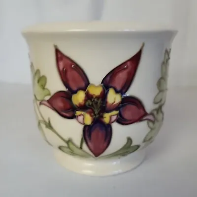 Vintage MOORCROFT White Vase - Purple & Green Floral Design - 5 X 5.5in • $49.99