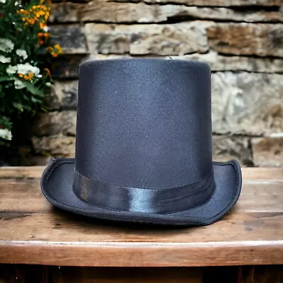 Adult Black Satin Top Hat Halloween Magician Wedding Tuxedo Ring Master Costume • $9.75