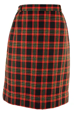 Vintage Originals Punk Preppy Red Tartan Check Knee Length Pencil Skirt W34 • $11.18