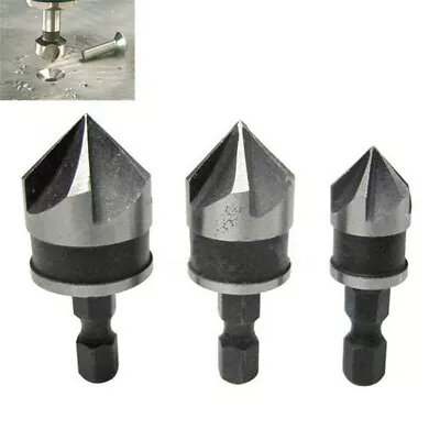 3 X Hex Countersink Boring Bore Quick Change Drill Bit Tool Set For Wood Metal • £4.59