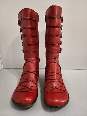 Miz Mooz Womens  Owen Red Leather Boots Size 37 / 6.5 US • $19.65