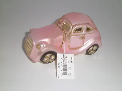 VW Volkswagen Bug Pink Glass Christmas Ornament 5  Gold Glitter NWT~1990s~Kohl's • $9.90