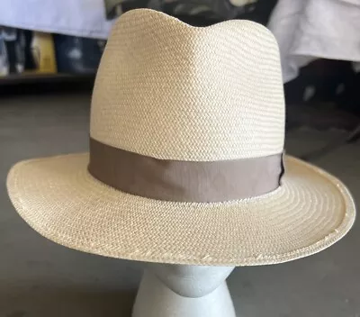 Borsalino Paglia Italy Panama Straw Fedora Hat Size 7 1/4 • $195