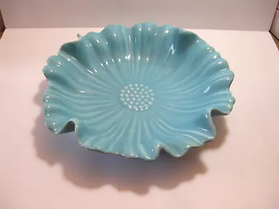 Vintage California Pottery S 40 Blue Ceramic Poppy / Lotus Flower Console Bowl  • $18.99