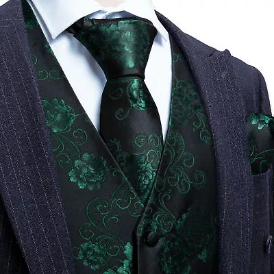 Mens Black Blue Red Paisley Dress Vest Neck Tie Hankie Set Suit Tuxedo Waistcoat • $23.99