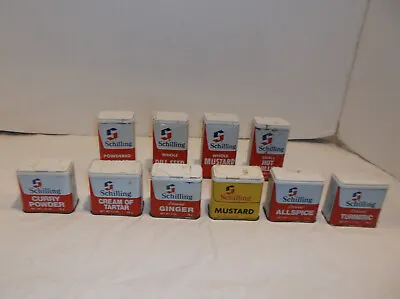 Lot Of 10 Vtg  Schilling Assorted Spice Tins Different Sizes Some Are 1974-1977 • $21.95