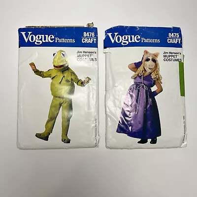 2 Vintage Muppet Costume Patterns Kermit Miss Piggy Vogue 8476 8475 Cut  1982 • $14.99