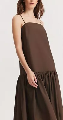 Country Road Gathered Maxi Dress 14 L Chocolate Brown Cotton  RRP$229 NEW TAGS • $59