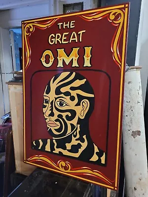 Sideshow Great OMI Hand Painted Fairground Funfair Circus Ride Sign Tattoo • £375