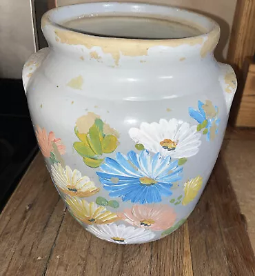 Vtg Ransburg Pottery Stoneware Crock Cold Painted Rustic Blue No Lid • $14.99