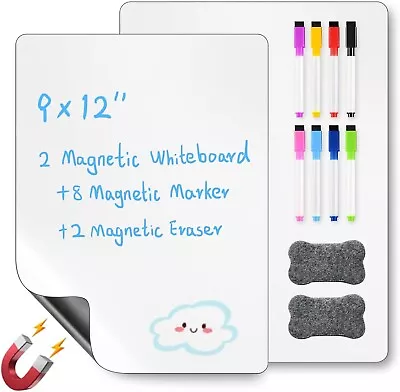 Magnetic Dry Erase White Board For Fridge Pack Of 2 Flexible Refrigerator Magnet • $10.20