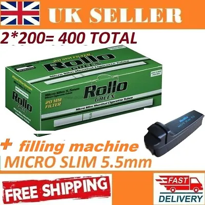 £13.99 • Buy 2*200=400 ROLLO GREEN MICRO SLIM 5.5mm EMPTY CIGARETTE TUBES + Filling Machine
