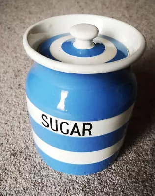 T.G. Green Blue Cornishware SUGAR Storage Jar With The Shield Backstamp • £8