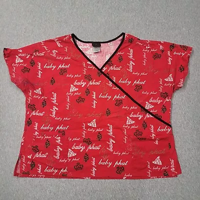 Womens Scrub Top Blouse 2XL Baby Phat Short Sleeved Red Diamond Crown Cat • $11