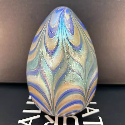 1983 Vandermark Studio Signed Iridescent Blue Gold Purple Art Glass Egg Signed • $120