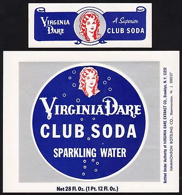 Vintage Soda Pop Bottle Label VIRGINIA DARE CLUB SODA Hammonton New Jersey Nrmt • $5.59