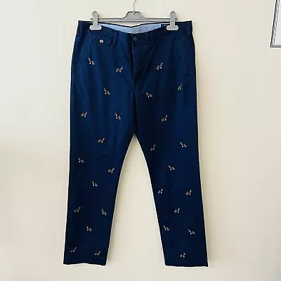 Polo Ralph Lauren Chino Trousers Embroidered Dog Beagle Blue Size Mens W36 L34 • $124.39