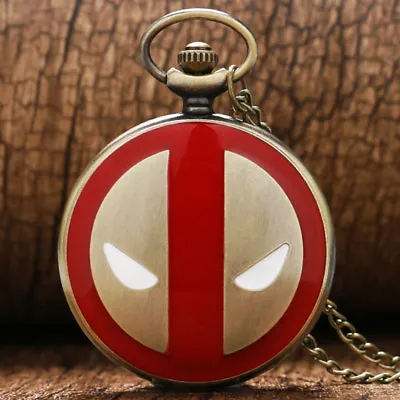 Dead Pool Anime Fashion Bronze Red Quartz Pocket Watch Men Women 30/80cm Chain • $9.66