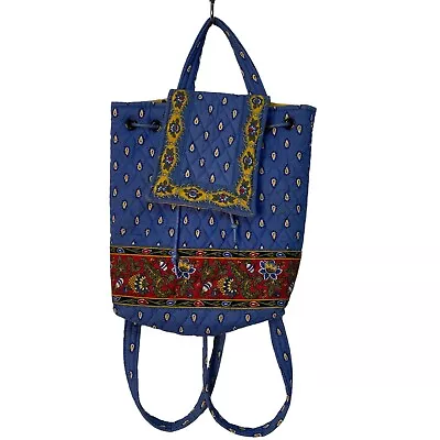 Vintage Vera Bradley '99 Mimi Drawstring Backpack French Blue Cottage Core Boho • $28.97